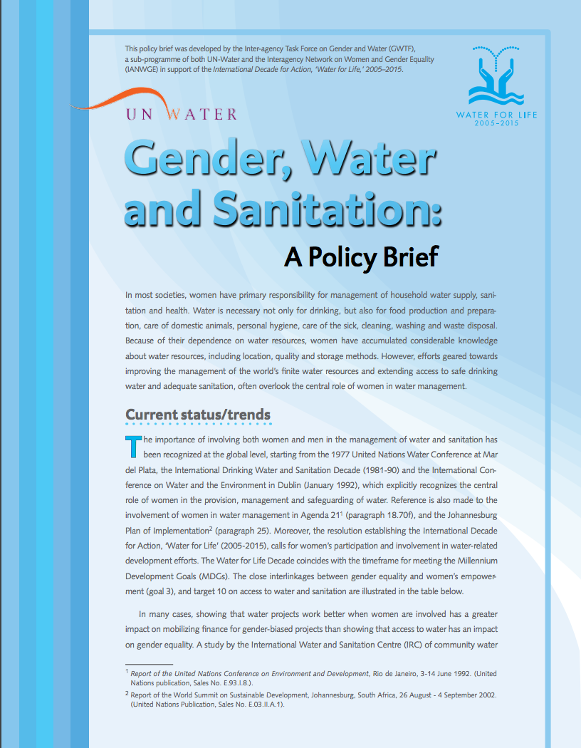 Gender, Water and Sanitation: A Policy Brief
