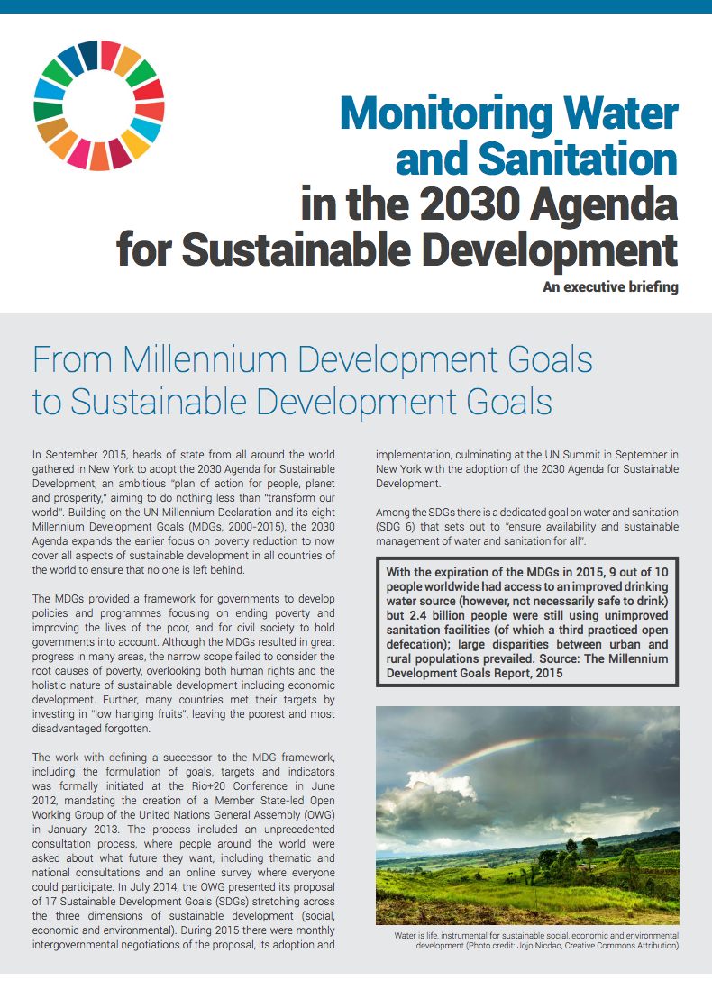 Monitoring Water and Sanitation in the 2030 Agenda for Sustainable Development – An executive briefing EN, FR, SP